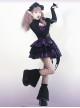 Little Devil Series Black Purple Plaid Asymmetric Hem Design Fishnets Bow Punk Lolita Sling Skirt Suit