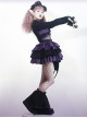 Little Devil Series Black Purple Plaid Asymmetric Hem Design Fishnets Bow Punk Lolita Sling Skirt Suit