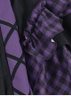 Little Devil Series Black Purple Plaid Asymmetric Hem Design Fishnets Bow Punk Lolita Sling Skirt Suit