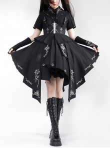 Solid Color Thorns Embroidery Irregular Thorns Embroidery Hem Handsome Gothic Lolita Short Sleeve Dress