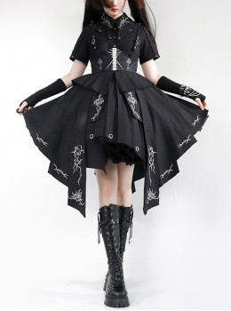 Solid Color Thorns Embroidery Irregular Thorns Embroidery Hem Handsome Gothic Lolita Short Sleeve Dress
