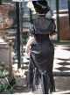 Camellia Series Elegant Black Rose Flower Bow Bead Chain Decoration Irregular Fishtail Hem Gothic Lolita Dress