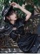 Camellia Series Elegant Black Rose Flower Bow Bead Chain Decoration Irregular Fishtail Hem Gothic Lolita Dress