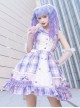 Irregular Neckline Purple Plaid Print Lace Bow Decorative Ruffled Hem Classic Lolita Sleeveless Dress