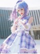 Irregular Neckline Purple Plaid Print Lace Bow Decorative Ruffled Hem Classic Lolita Sleeveless Dress