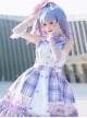 Irregular Neckline Purple Plaid Print Lace Bow Decorative Ruffled Hem Classic Lolita Sleeveless Dress