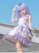 Irregular Neckline Purple Plaid Print Lace Bow Decorative Ruffled Hem Classic Lolita Sleeveless Dress