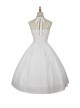 Hepburn Style Elegant White Halterneck Pearl Embellished Simple Jacquard Fabric Classic Lolita Sleeveless Dress