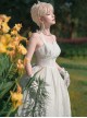 Hepburn Style Elegant White Halterneck Pearl Embellished Simple Jacquard Fabric Classic Lolita Sleeveless Dress