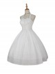 Hepburn Style Elegant White Halterneck Pearl Embellished Simple Jacquard Fabric Classic Lolita Sleeveless Dress