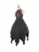 Black Chinoiserie Stand Collar Buckle Printed Shoulder Cutouts Metal Chain Irregular Hem Classic Lolita Sleeveless Dress