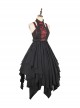 Black Chinoiserie Stand Collar Buckle Printed Shoulder Cutouts Metal Chain Irregular Hem Classic Lolita Sleeveless Dress