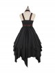 Black Chinoiserie Stand Collar Buckle Printed Shoulder Cutouts Metal Chain Irregular Hem Classic Lolita Sleeveless Dress