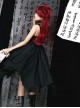 Black Chinoiserie Stand Collar Buckle Printed Shoulder Cutouts Metal Chain Irregular Hem Classic Lolita Sleeveless Dress