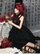 Black Chinoiserie Stand Collar Buckle Printed Shoulder Cutouts Metal Chain Irregular Hem Classic Lolita Sleeveless Dress