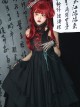 Black Chinoiserie Stand Collar Buckle Printed Shoulder Cutouts Metal Chain Irregular Hem Classic Lolita Sleeveless Dress