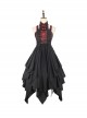 Black Chinoiserie Stand Collar Buckle Printed Shoulder Cutouts Metal Chain Irregular Hem Classic Lolita Sleeveless Dress