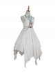 Chinoiserie Stand Collar Shoulder Cutout Metal Waist Chain Print White Irregular Hem Classic Lolita Sleeveless Dress