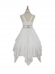 Chinoiserie Stand Collar Shoulder Cutout Metal Waist Chain Print White Irregular Hem Classic Lolita Sleeveless Dress