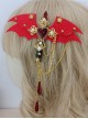 Gothic Style Bat Wings Crucifix Red Stone Decoration Gold Pattern Halloween Gothic Lolita Hair Clip
