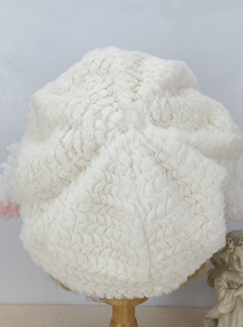 Cute Milky White Lamb Ears Cloud Plush Lamb Keep Warm Sweet Lolita Beret