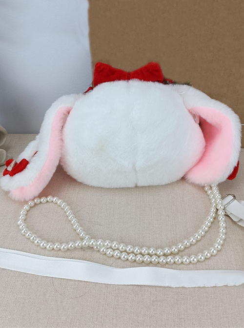 Strawberry Cute Bunny Bow Lace Plush One Shoulder Crossbody Girl Sweet Lolita Bag