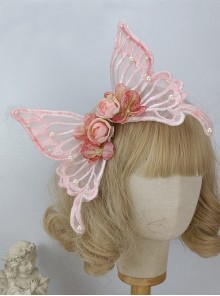 Lace Simulation Big Butterfly Wings Pearl Decoration Can Shape Flower Headwear Classic Lolita Hair Clip