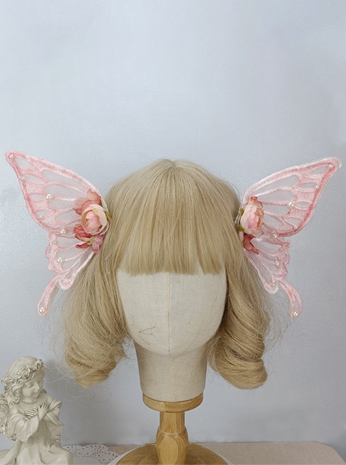 Lace Simulation Big Butterfly Wings Pearl Decoration Can Shape Flower Headwear Classic Lolita Hair Clip