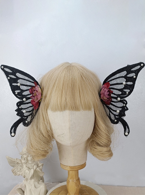 Lace Simulation Big Butterfly Wings Pearl Decoration Can Shape Flower Headwear Classic Lolita Hair Clip