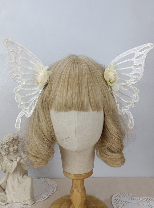 Lace Simulation Big Butterfly Wings Pearl Decoration Can Shape Flower Headwear Classic Lolita Hair Clip