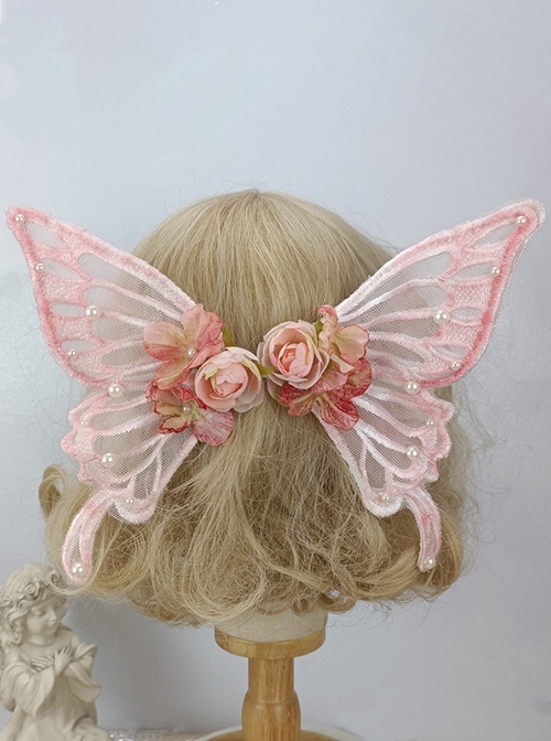 Lace Simulation Big Butterfly Wings Pearl Decoration Can Shape Flower Headwear Classic Lolita Hair Clip