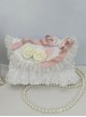 Lace Gorgeous Elegant Butterfly Bow-Knot White Rose Bead Chain Handheld One Shoulder Crossbody Classic Lolita Small Square Bag