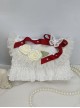 Lace Gorgeous Elegant Butterfly Bow-Knot White Rose Bead Chain Handheld One Shoulder Crossbody Classic Lolita Small Square Bag