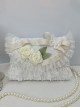 Lace Gorgeous Elegant Butterfly Bow-Knot White Rose Bead Chain Handheld One Shoulder Crossbody Classic Lolita Small Square Bag