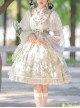 Chinese Style Stand-Up Collar Embroidered Bowknot Swan Castle Print Ribbon Trim Removable Sleeves Classic Lolita Sleeveless Dress