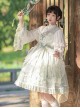 Chinese Style Stand-Up Collar Embroidered Bowknot Swan Castle Print Ribbon Trim Removable Sleeves Classic Lolita Sleeveless Dress