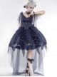 Mirror Of Thorns Series Blue Gorgeous Elegant Rose Thorns Print Irregular Skirt Hem Butterfly Bead Chain Decorative Classic Lolita Sleeveless Dress