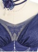 Mirror Of Thorns Collection Blue Gorgeous Elegant Rose Thorns Print Irregular Skirt Hem Butterfly Bead Chain Decorative Gothic Lolita Sleeveless Dress