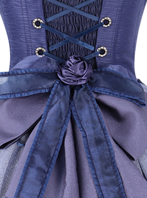 Mirror Of Thorns Series Blue Gorgeous Elegant Rose Thorns Print Irregular Skirt Hem Butterfly Bead Chain Decorative Classic Lolita Sleeveless Dress