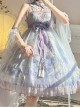 Chinoiserie Purple Stand Collar Lace Bead Chain Bow Fringe Design Swan Castle Print Classic Lolita Sleeveless Dress
