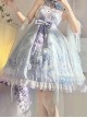 Chinoiserie Purple Stand Collar Lace Bead Chain Bow Fringe Design Swan Castle Print Classic Lolita Sleeveless Dress