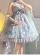 Chinoiserie Purple Stand Collar Lace Bead Chain Bow Fringe Design Swan Castle Print Classic Lolita Sleeveless Dress