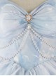 Blue Elegance Open Back Swan Castle Print Bow Lace Bead Chain Necklace Puff Hand Sleeve Classic Lolita Sleeveless Dress