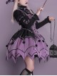 Gothic Style Elegant Rose Lace Bow-Knot Hairball Spider Web Asymmetric Hem Design Witch Halloween Gothic Lolita Long Sleeve Shirt Skirt Set