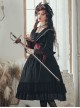 Black Elegant Lace Pearl Chiffon Lapel Bow-Knot Frenulum Pearl Cuffs Gothic Lolita Long Sleeve Dress