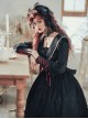 Black Elegant Lace Pearl Chiffon Lapel Bow-Knot Frenulum Pearl Cuffs Gothic Lolita Long Sleeve Dress