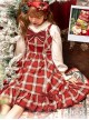 Christmas Eve's Carol Series Red Plaid Sweet Red Bow Simple A-Line Skirt Christmas Classic Lolita Sleeveless Dress