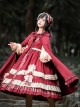 Red Simple Cute Ruffle Autumn Winter Frenulum Up Big Hat Classic Lolita Cloak