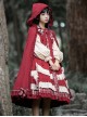 Red Simple Cute Ruffle Autumn Winter Frenulum Up Big Hat Classic Lolita Cloak