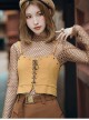 Punk Spring Autumn Turtleneck Thin Section Brown Knitted Diamond-Shaped Hollow Mesh Bottoming Shirt Long-Sleeved T-Shirt